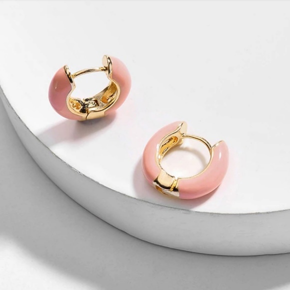 Mini Hoop Earrings Cuffs Enamel Color block - Picture 3 of 3